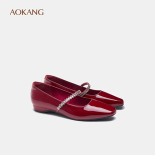 奥康女鞋2025春秋季新款玛丽珍鞋法式配裙子小皮鞋一字带浅口单鞋