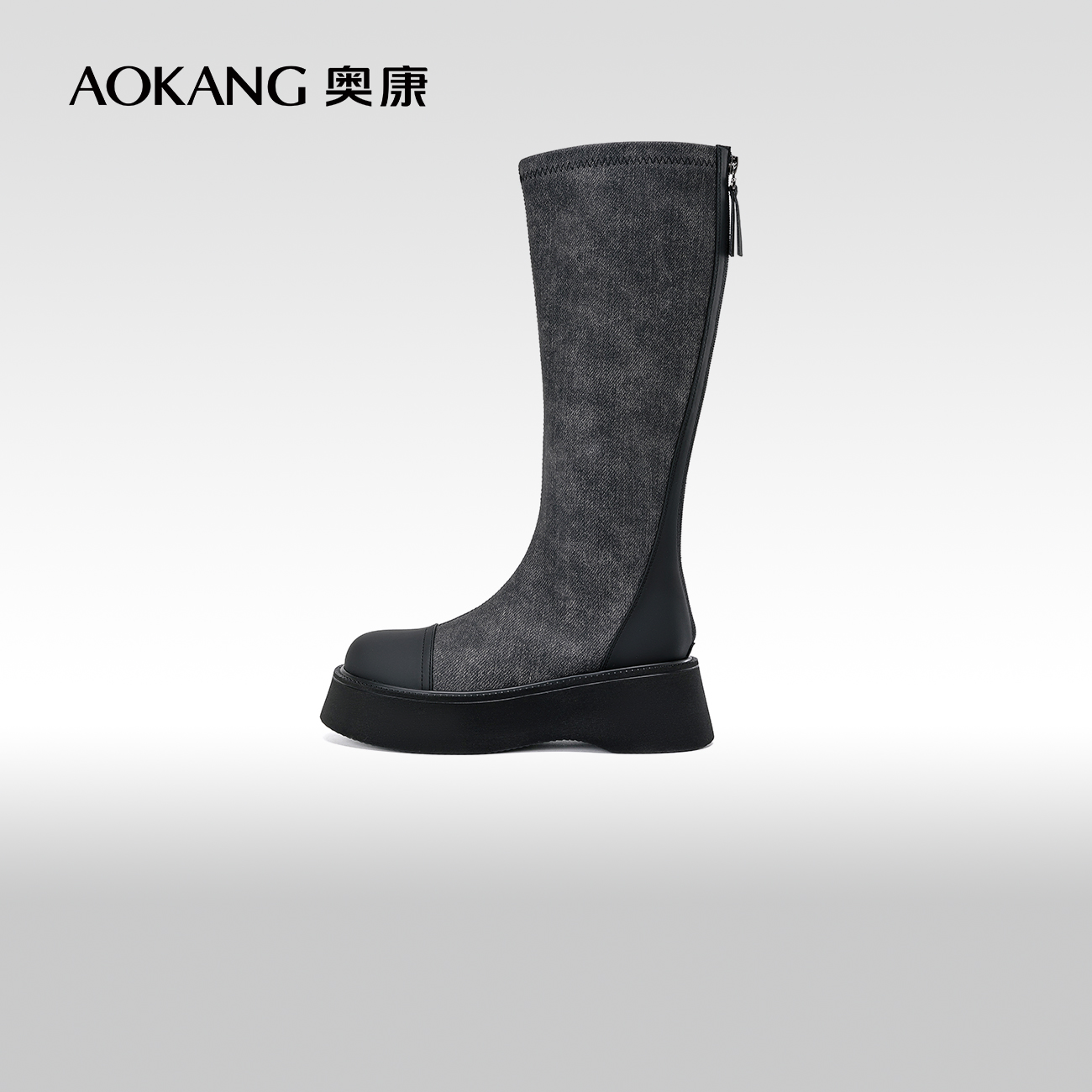 奥康女鞋 冬季新款不过膝长筒靴厚底高筒靴显瘦袜靴骑士靴