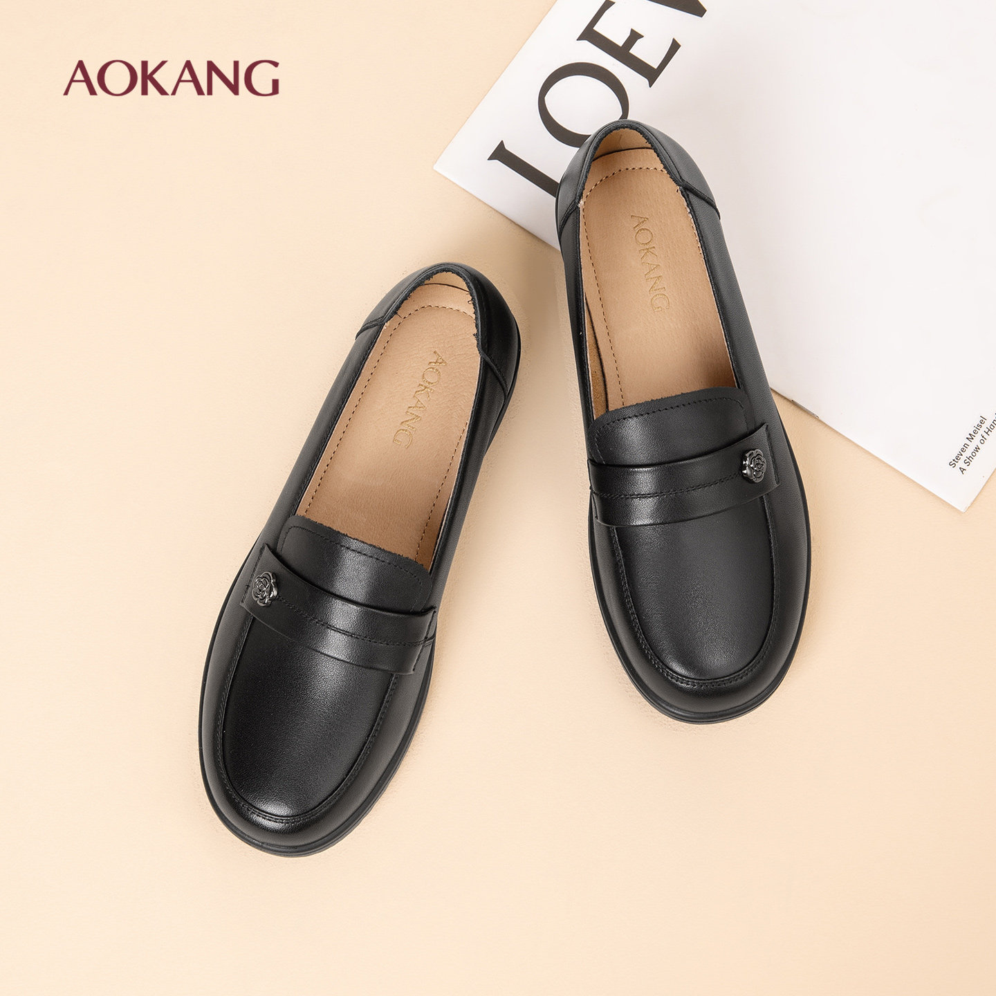 奥康 女鞋2026春季新款复古舒适妈妈鞋经典真皮乐福鞋N