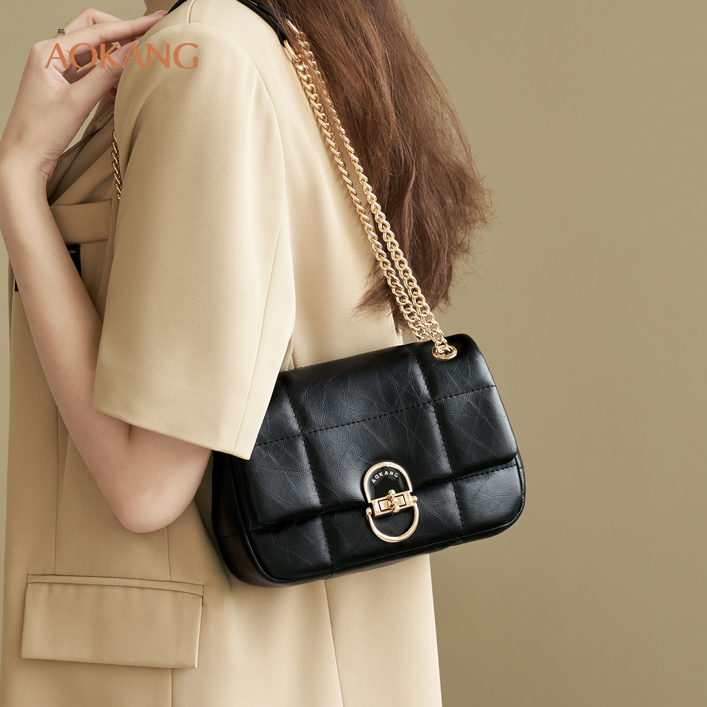 奥康 女包2026新款链条包菱格小方包高级质感斜挎包大容量单肩包