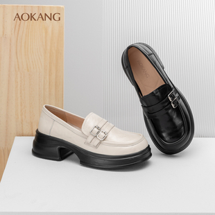 奥康女鞋2025春季新款乐福鞋真皮舒适厚底单鞋学院风百搭jk小皮鞋