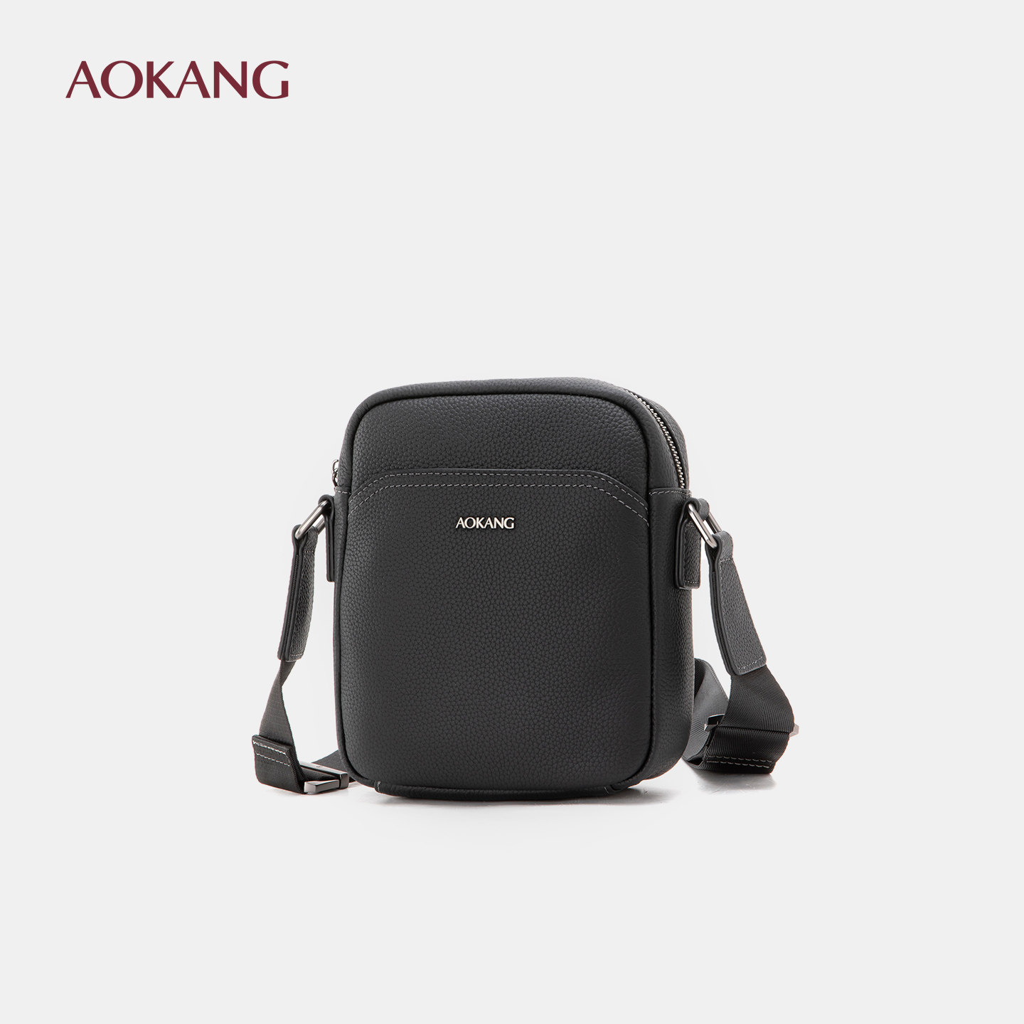 奥康 2025秋冬新款男士黑色皮革斜挎包单肩包可调节肩带商务休闲