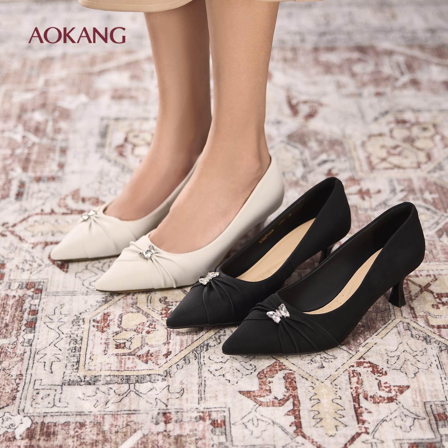 奥康 女鞋2025秋季新款女鞋尖头气质通勤细跟不累脚单鞋门店发货