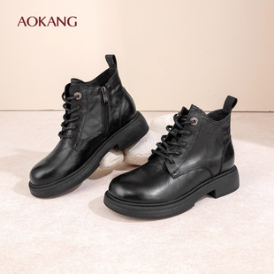 奥康 女鞋2025秋冬新款低跟短筒真皮单靴子真皮马丁靴细带短靴女N