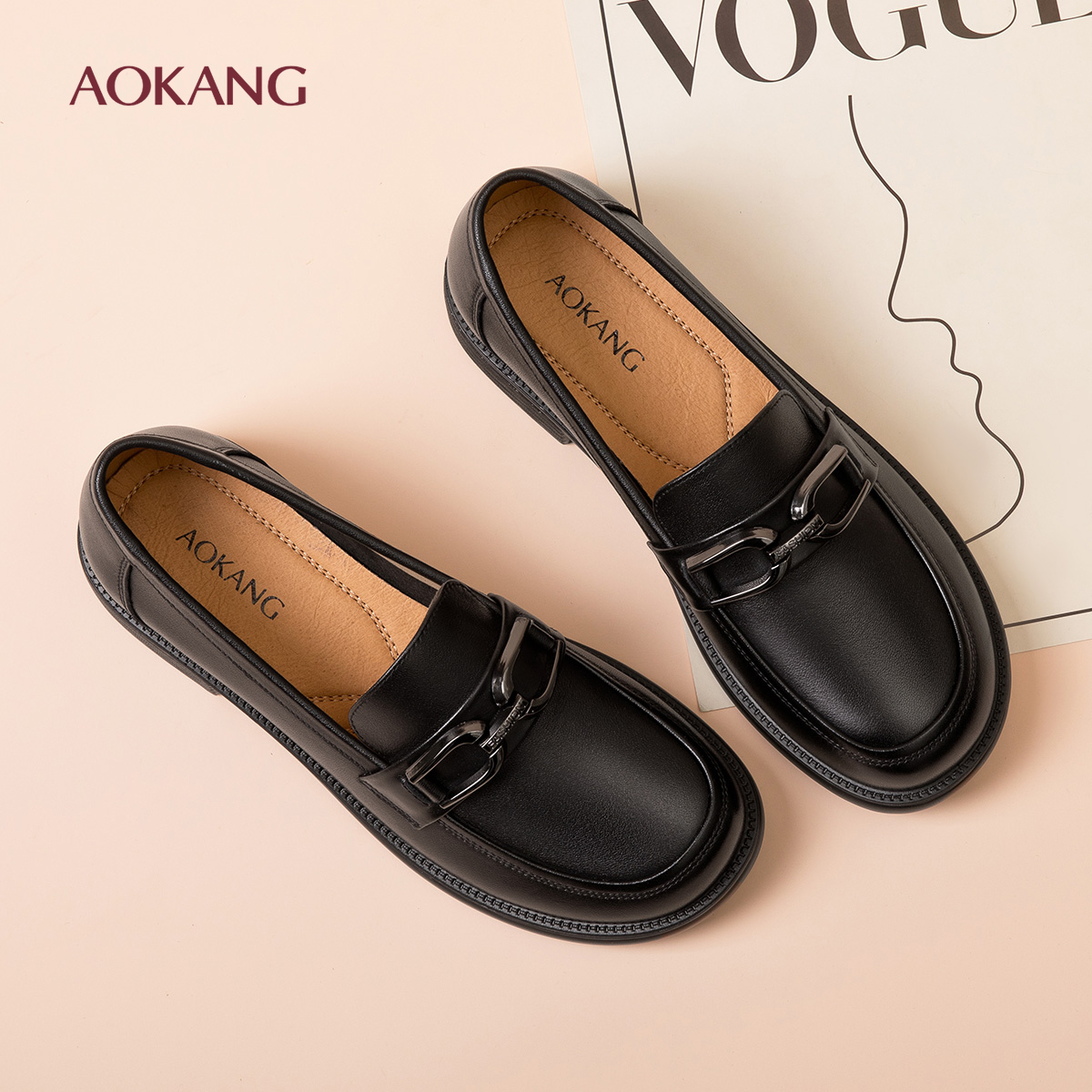 奥康 女鞋2025秋季新款真皮舒适乐福鞋休闲通勤皮鞋软底妈妈鞋N