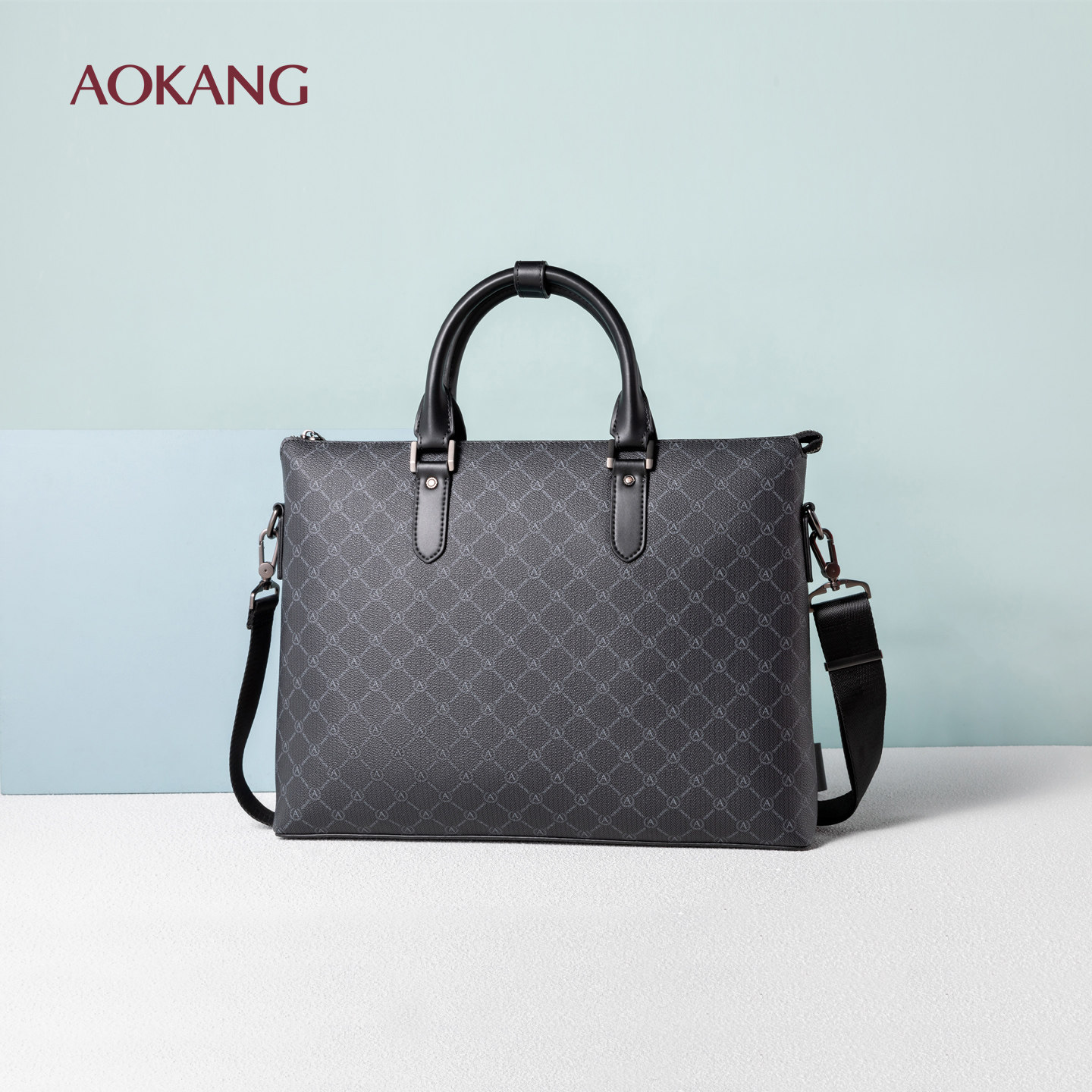 奥康男包商务公文包休闲男士包包韩版斜挎包牛皮印花手提包单肩包