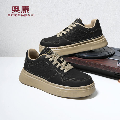 奥康休闲板鞋软底小黑鞋