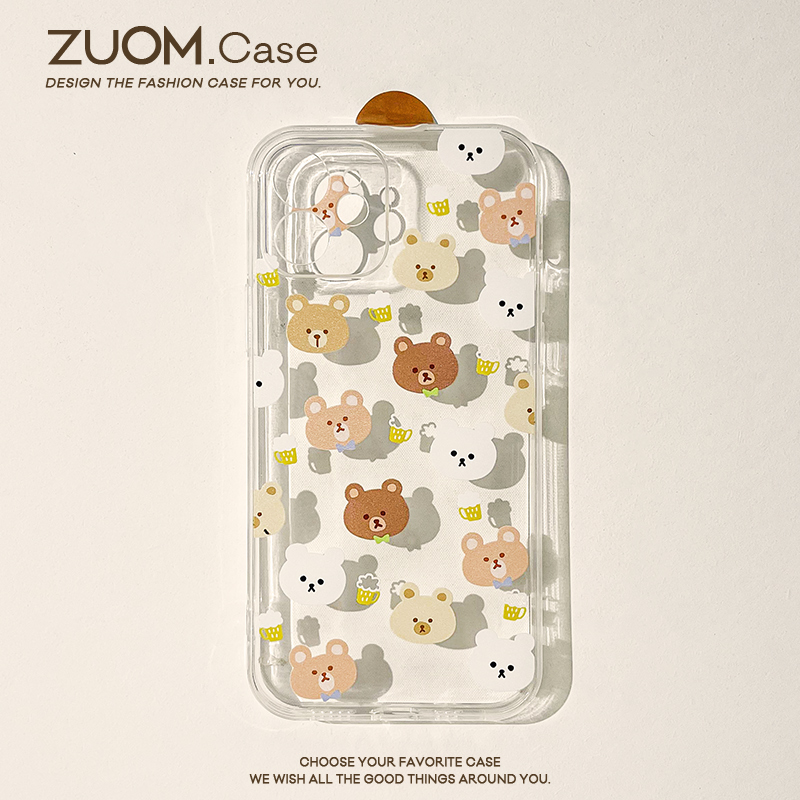 zuom 可爱满屏啤酒小熊15适用iphone14苹果13手机壳iPhonex新款12mini透明软壳1116全包镜头8plus少女7p小众6