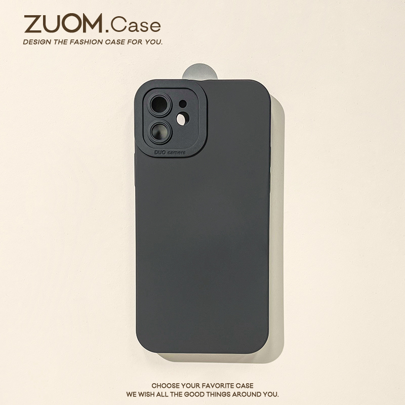 zuom ins经典纯色石墨黑15适用ip14苹果13promax天使眼手机壳iPhone12新款高级mini简约s硅胶软11防摔xr女8p7-封面