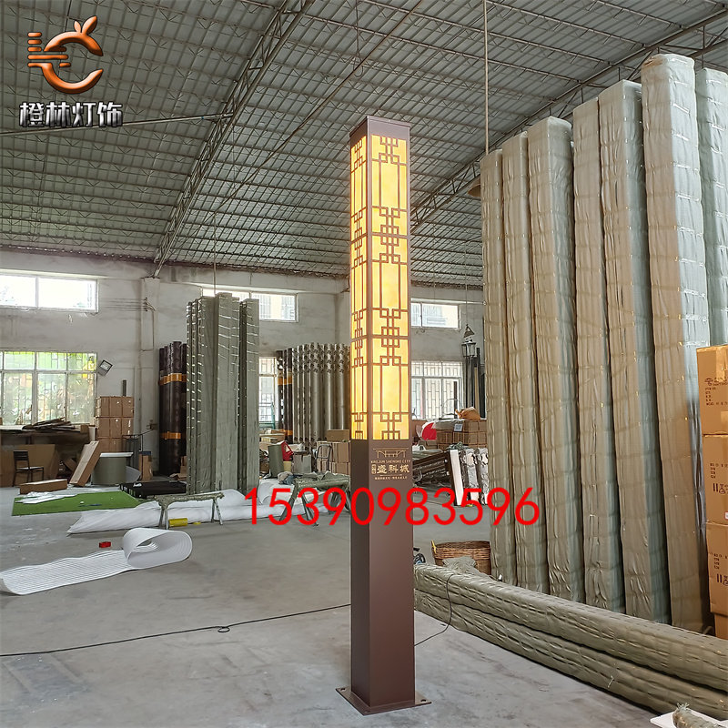 新中式立柱灯售楼部云石方形景观灯室外不锈钢拉丝小区高柱灯中山