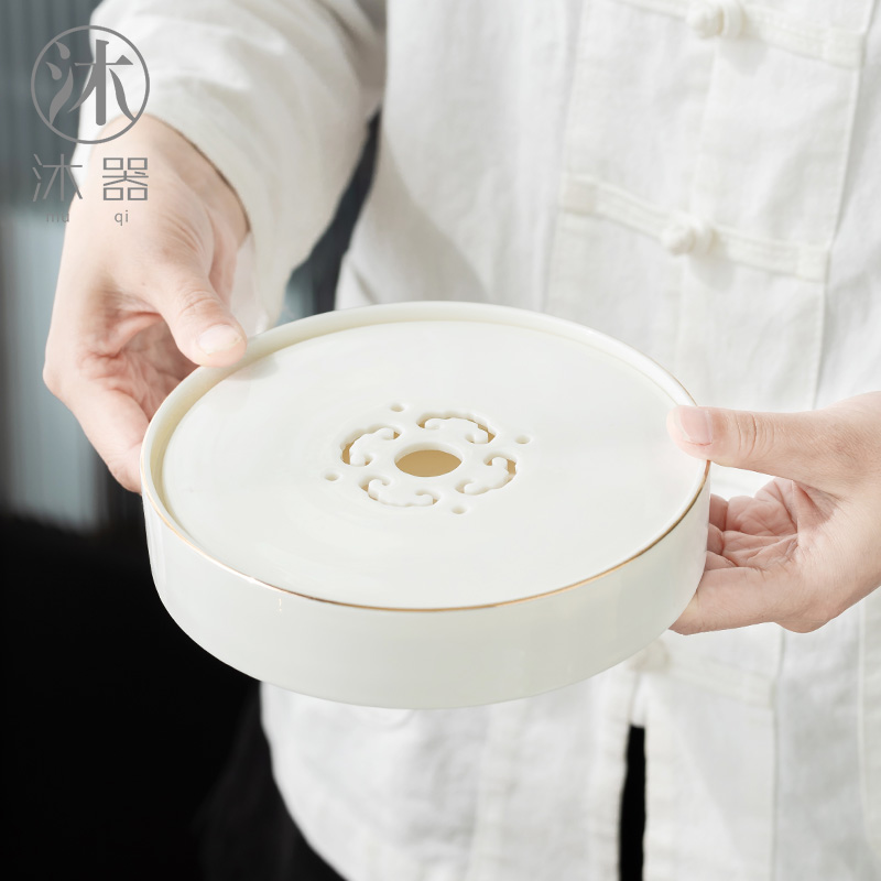白瓷壶承壶托茶杯垫陶瓷底座圆形储水式干泡盘功夫茶具配件