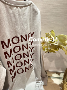 进口匹马棉你字母Slogan宽松街头休闲复古做旧洗水长袖T恤 薄卫衣