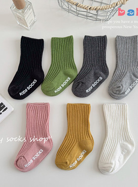 新生儿袜子春季新款竖条宝宝防滑点胶男女童中筒袜松口幼儿地板袜