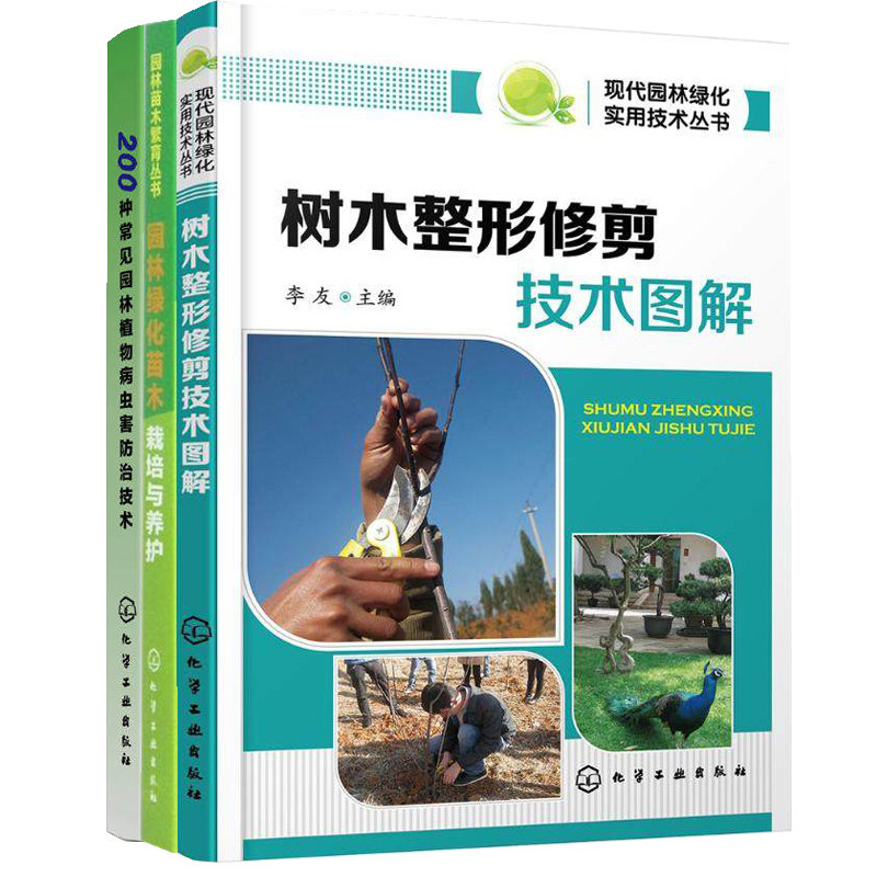 树木整形修剪技术图解+园林绿化苗木栽培与养护+200种常见园林植物病虫害防治技术全3册 果树种植技术大全书植物合理整形修剪图解