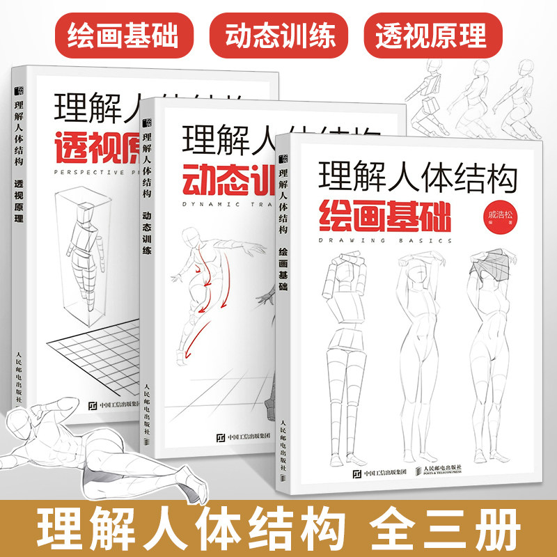 【全3册】理解人体结构 绘画基础+动态训练+透视原理 造型手绘技法教程书人物绘画形态画画入门自学零基础动漫人体临摹练习书籍