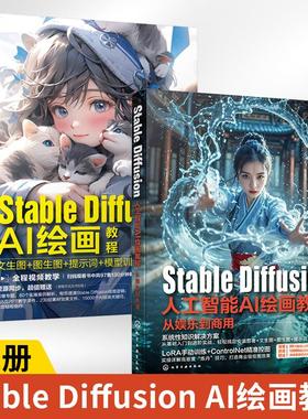 2册 Stable Diffusion人工智能AI绘画教程从娱乐到商用AI人工智能 SD进阶教程Lora炼丹+ControlNet精准控图技术详解实操案例商业级