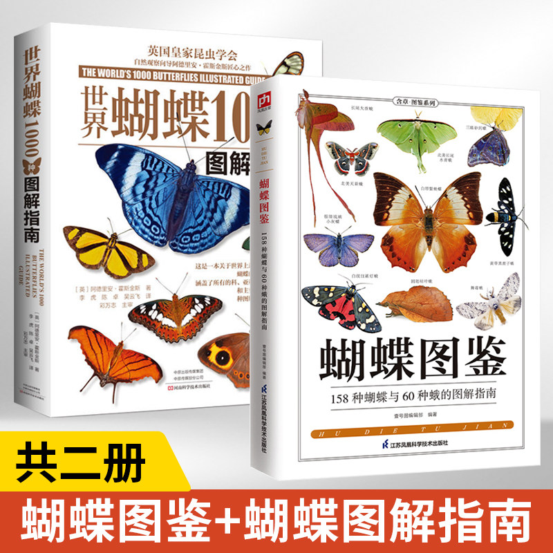 蝴蝶图鉴+世界蝴蝶1000种图解指南 2册158种蝴蝶与60种蛾类的特征图鉴图解珍藏科普读物指南蝴蝶家族生态图解动植物自然科普图鉴