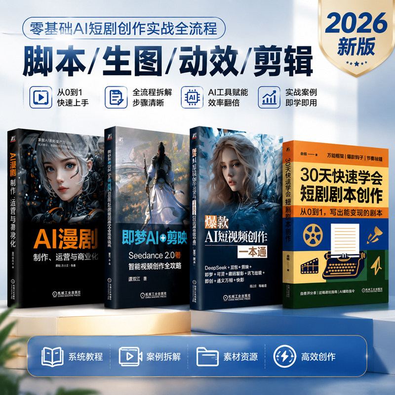 2026新版AI漫剧创作一本通 制作运营与商业化 短剧短视频剧本写作零基础教程书 剪映豆包提示词大全流程创作生成制作剪辑教程书籍图片