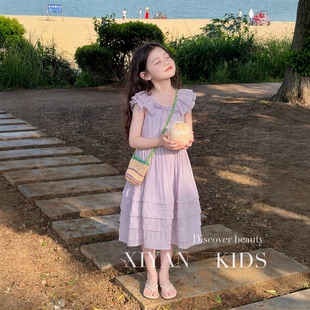 女童连衣裙夏季高级感薄款夏裙女孩紫色裙子巨好看儿童夏天蛋糕裙