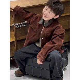 帅气男童外套2025新款 男孩时髦皮绒机车皮衣潮 儿童秋冬加绒夹克衫