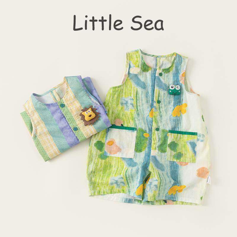 夏季儿童棉可爱渔夫裤男童涂鸦无袖背带裤宽松连体衣连体背心裤