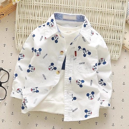 儿童棉衬衫春装新款潮男女童宝宝休闲卡通长袖衬衣小童童装印花衣