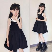 儿童裙子女2025新款夏装女童黑色连衣裙公主女孩洋气花苞吊带裙夏