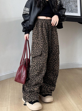 女童春装新款豹纹裤子儿童时髦工装裤街舞洋气中大童宽松阔腿裤潮