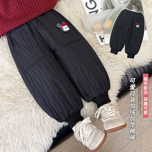 儿童过冬洋气加厚一体绒女宝宝黑色棉裤 冬季 子2025新款 女童加绒裤