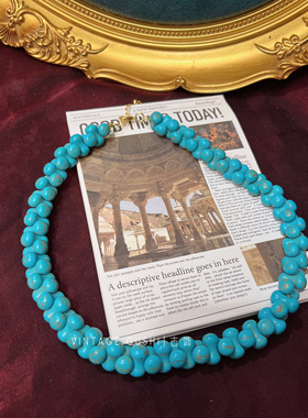 中古vintage法式复古绿松石串珠短项链小众设计民族风颈链锁骨链