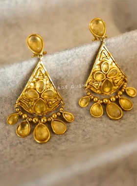 法式小众设计SaSa同款Goos*ens水晶流苏耳环欧美复古夸张耳饰ins