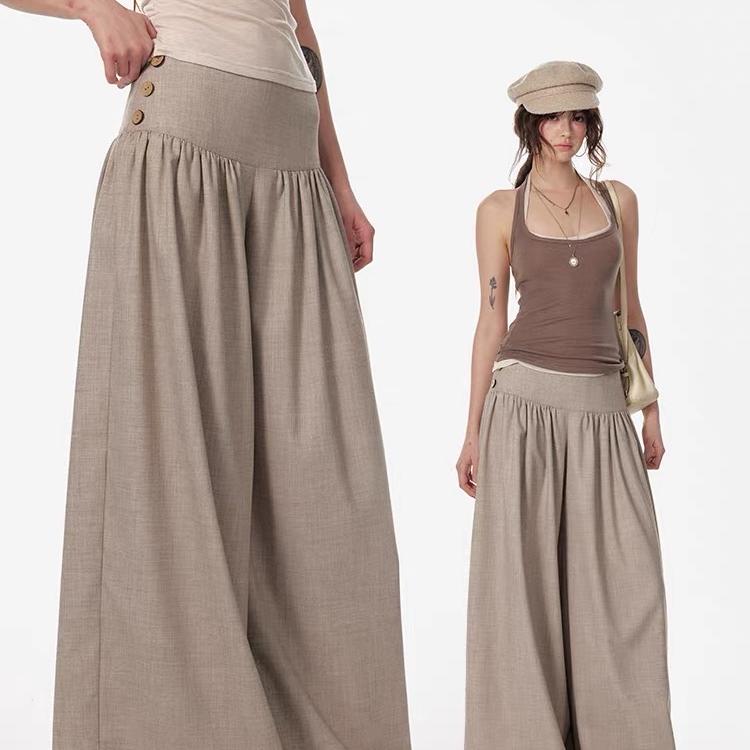 4muggle宽腰头垂坠感阔腿裙裤