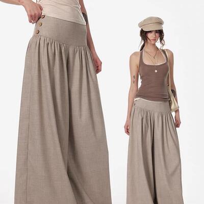 4muggle宽腰头垂坠感阔腿裙裤