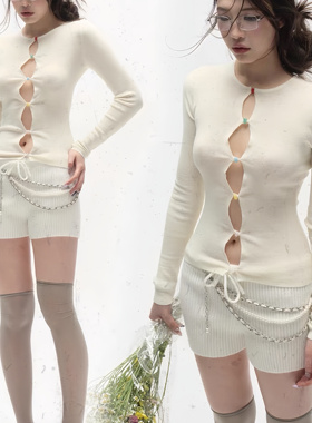 [GINGER]Babefish onze原创羊毛混纺透感五彩扣打底外穿针织衫