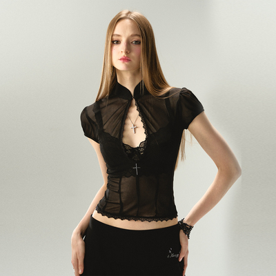 4muggle原创衬衣泡泡袖雪纺上衣