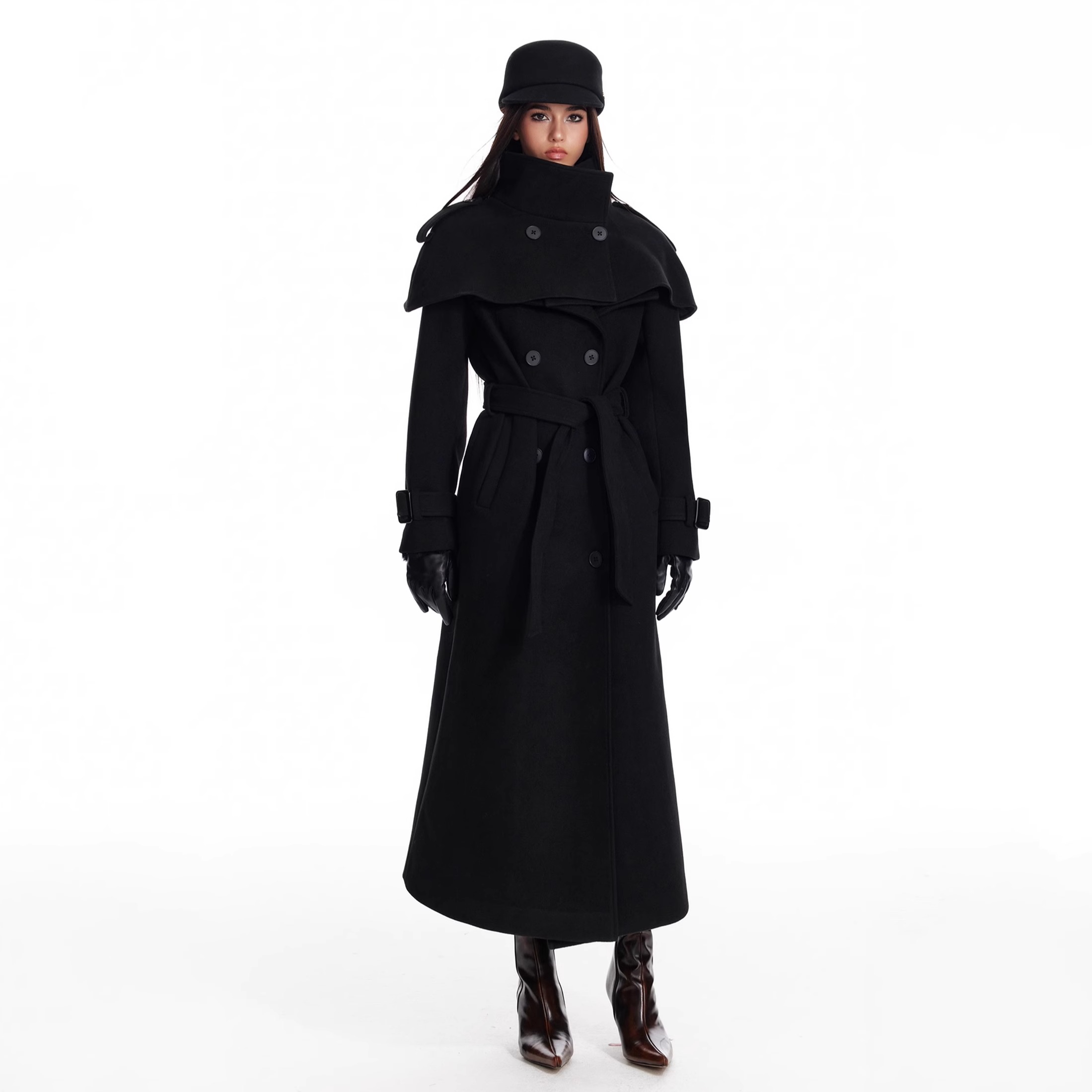 4muggle毛呢大衣披肩斗篷套装