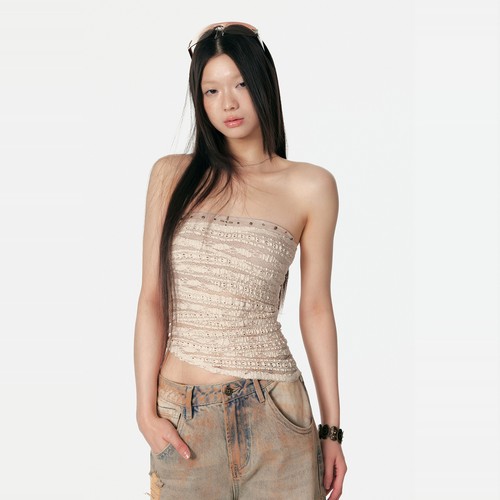 4muggle蕾丝抹胸气质弹力上衣