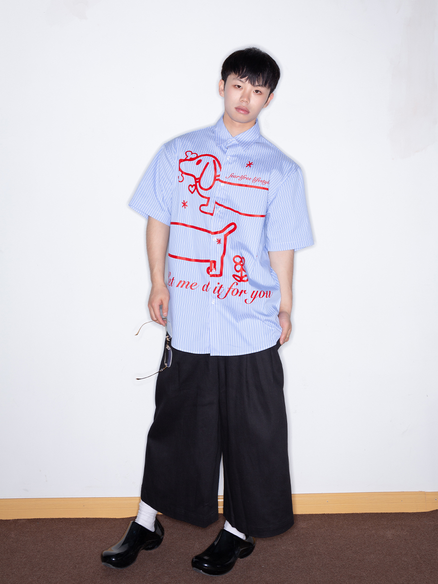 FEAR4FREE条纹鱼骨短袖衬衫