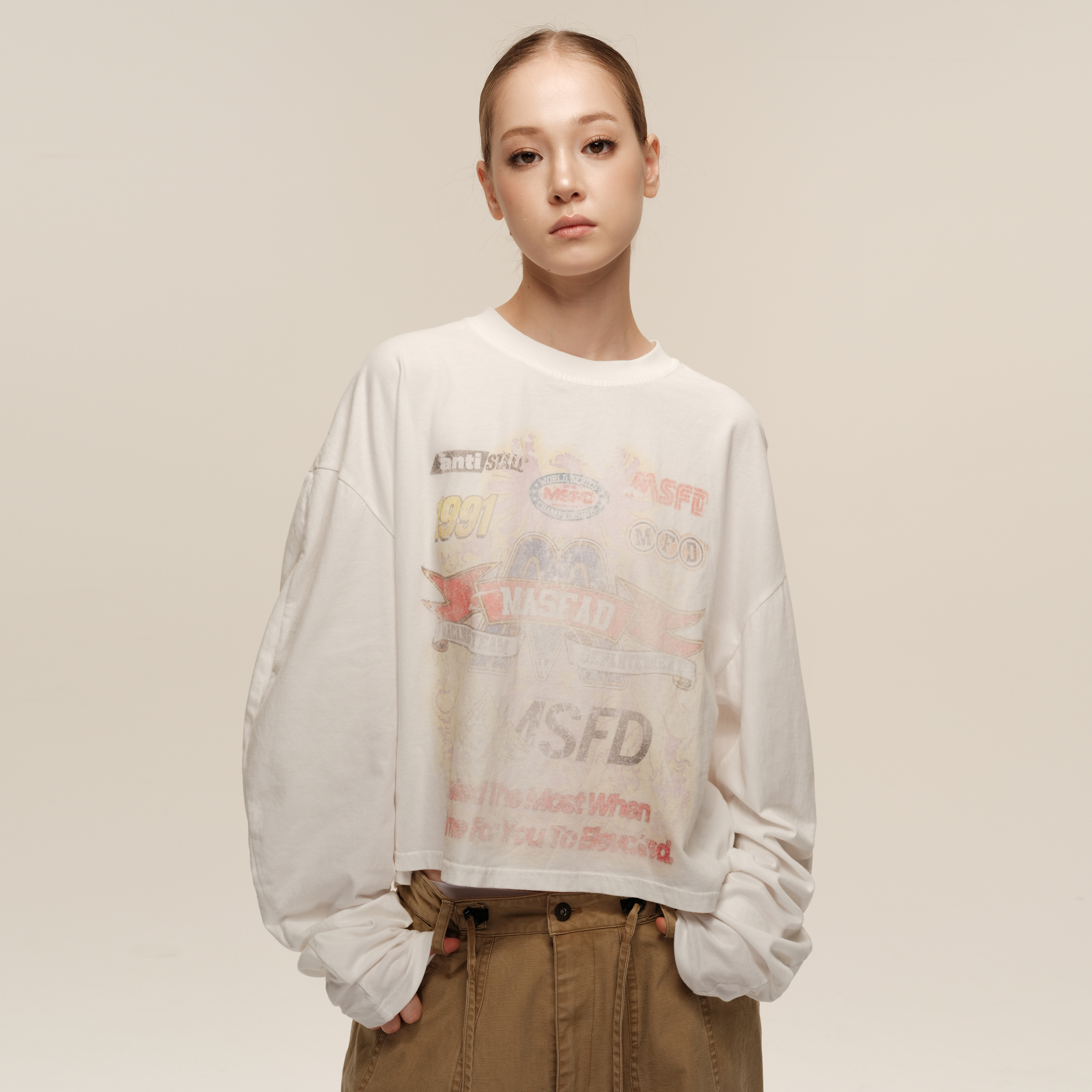 COZYDOLL美式水洗印花长袖T恤