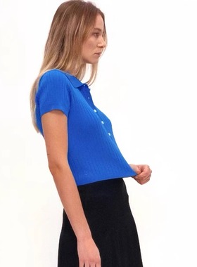 [GINGER]Undulate.Co 春夏新品红蓝色亮色针织毛织Polo短袖