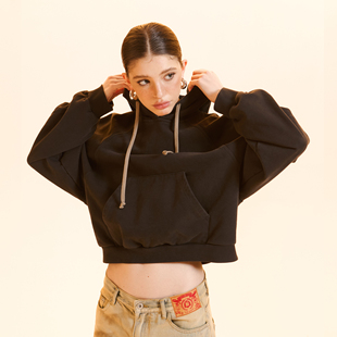 Cozydoll复古水洗黑慵懒舒适风廓形感宽松休闲连帽卫衣女 GINGER