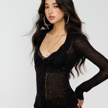 [GINGER]4muggle绞花细闪针织毛衣秋彩色修身辣妹打底衫气质上衣