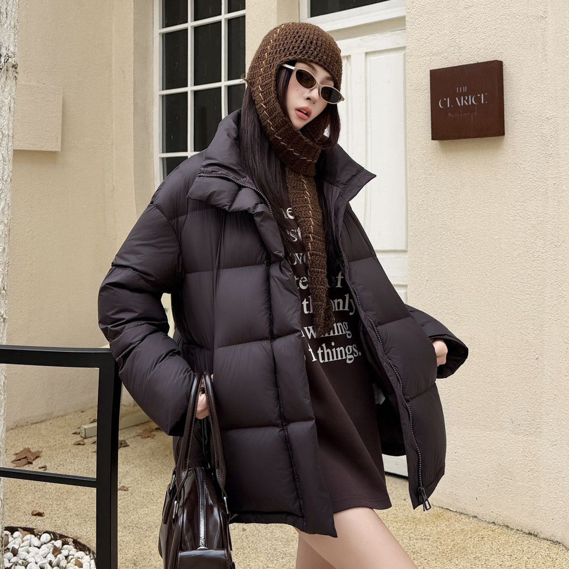 云朵泡芙立领羽绒服女中长款