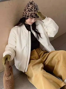 秋冬韩版休闲百搭短款拉链外套小个子宽松显瘦纯色棉外套85610