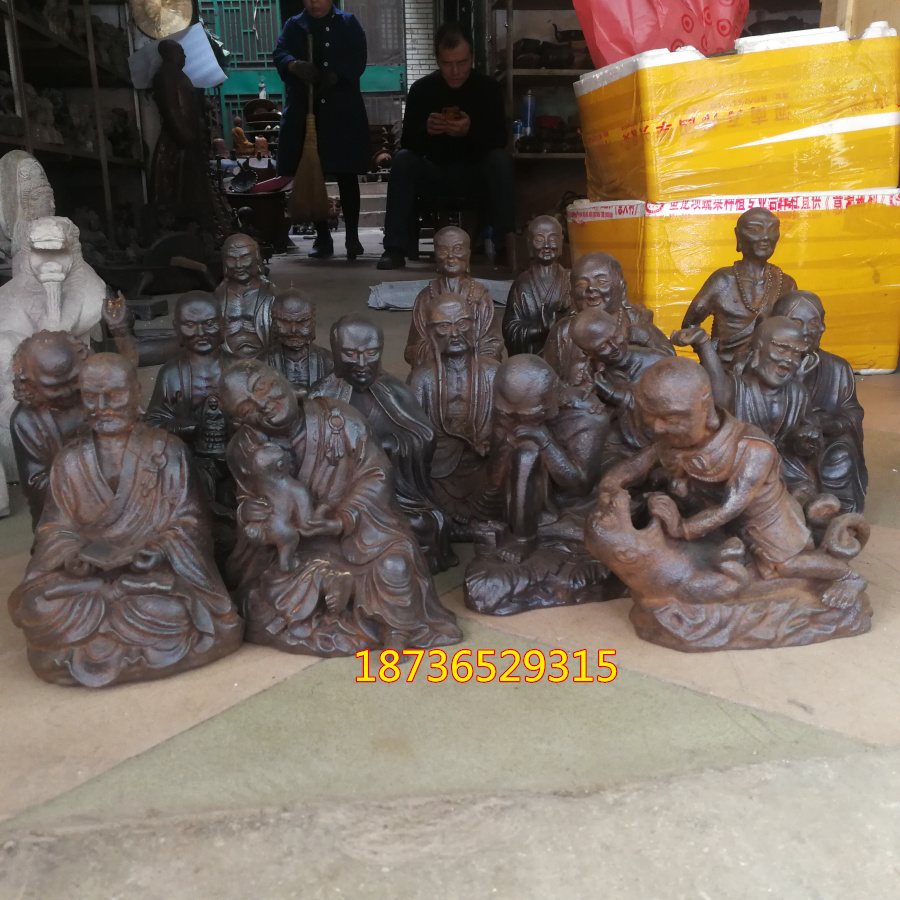 铁器古玩铸铁十八罗汉佛像罗汉像达摩三面佛像铁十八罗汉铁佛摆件
