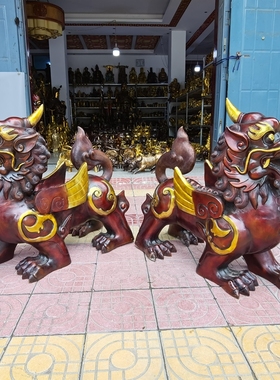 纯铜鎏金彩绘独角兽貔貅天禄摆件