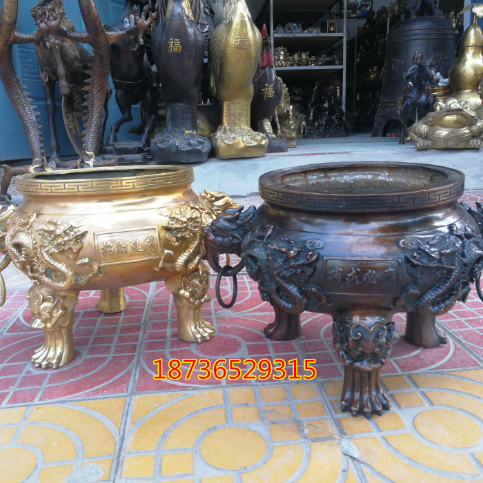 黄铜大号新款纯双龙戏珠招财进宝有求必应香炉铜器镇宅工艺品摆件