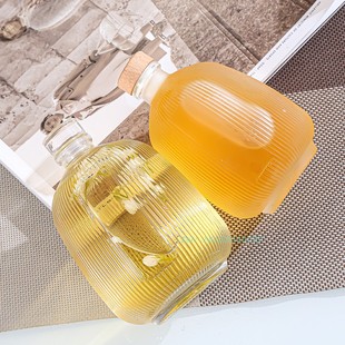 创意条纹冷萃咖啡瓶网红密封瓶甜酒果酒玻璃瓶随手小酒瓶分装容器