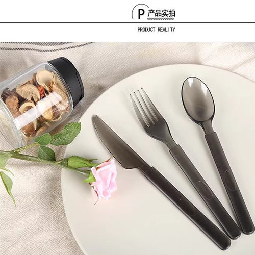 一次性黑色高档刀叉勺加厚独立装