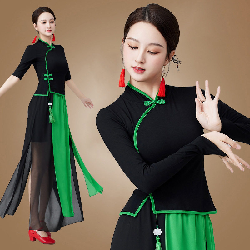 2402新款古典舞立领舞蹈服奥代尔上衣飘逸雪纺裙广场舞表演服,运动/瑜伽/健身/球迷用品,广场舞套装,淘宝优惠券,粉丝福利购,淘宝优惠卷